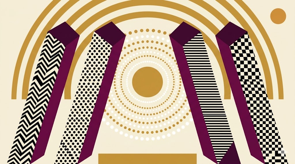 Four patterned geometric columns leaning inward representing the gottman 4 horsemen relationship patterns