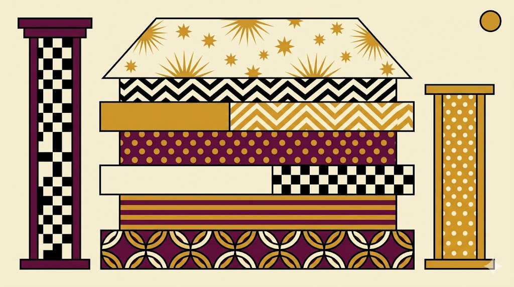 Seven-level geometric house with patterned layers representing the gottman sound relationship house blueprint for lasting love